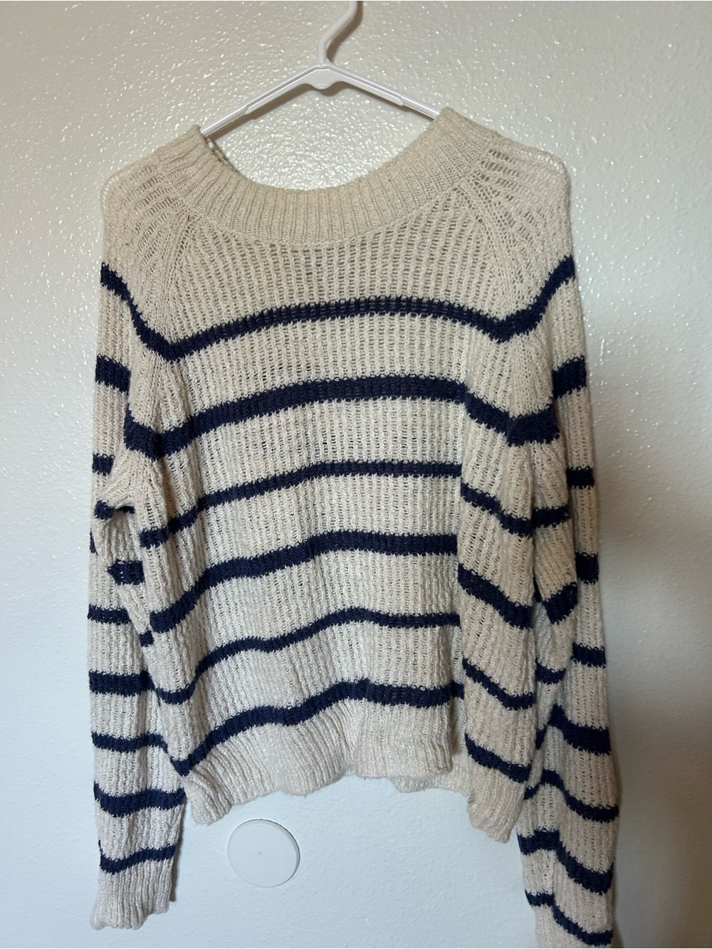 Vince Cream and Navy Striped Scoopneck Sweater
